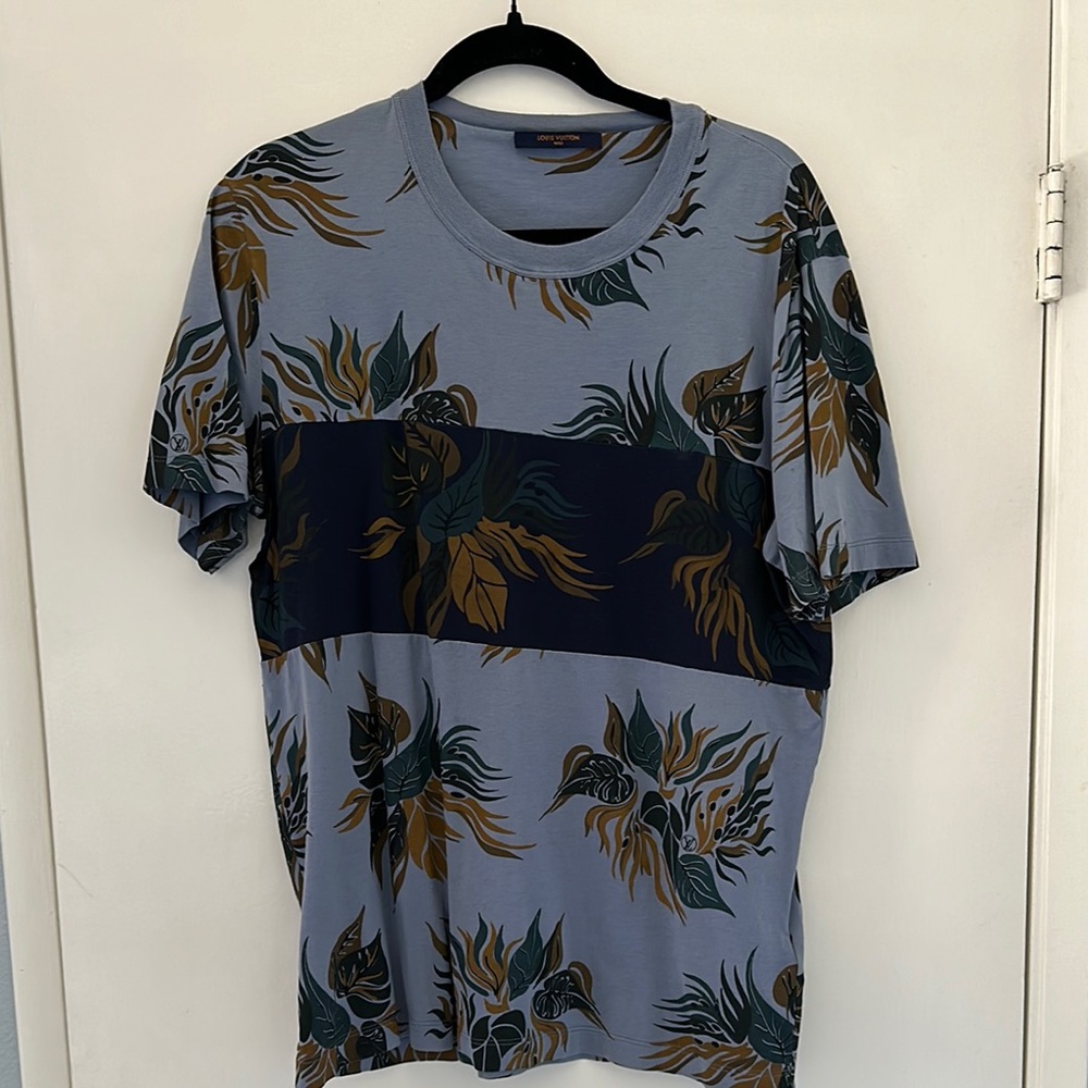 Blue and Green Tropical Print Short Sleeve Tee